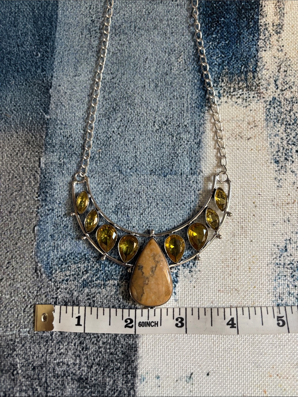 Sterling Silver Dendrite Opal Citrine Gemstone Necklace. - Picture 7 of 8